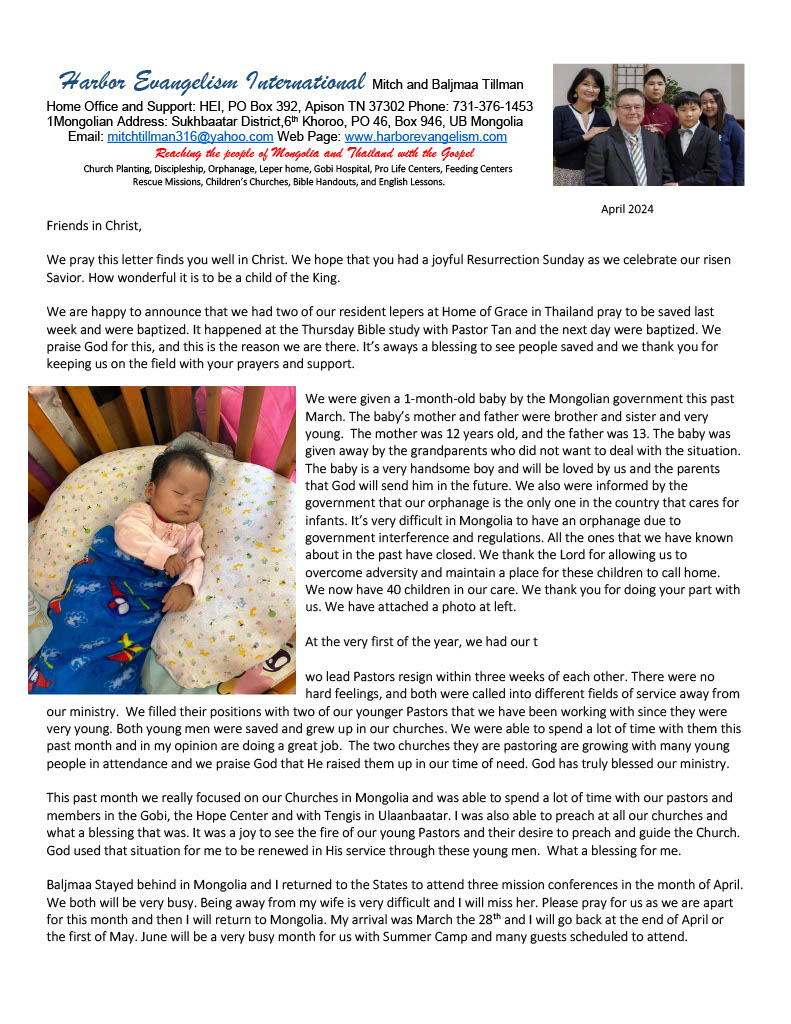 April 2024 Prayer Letters