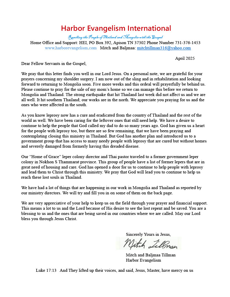 Apr 2025 Prayer Letters