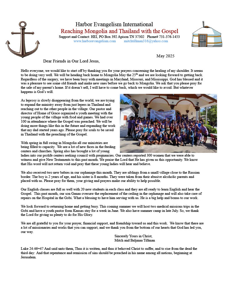 May 2025 Prayer Letters