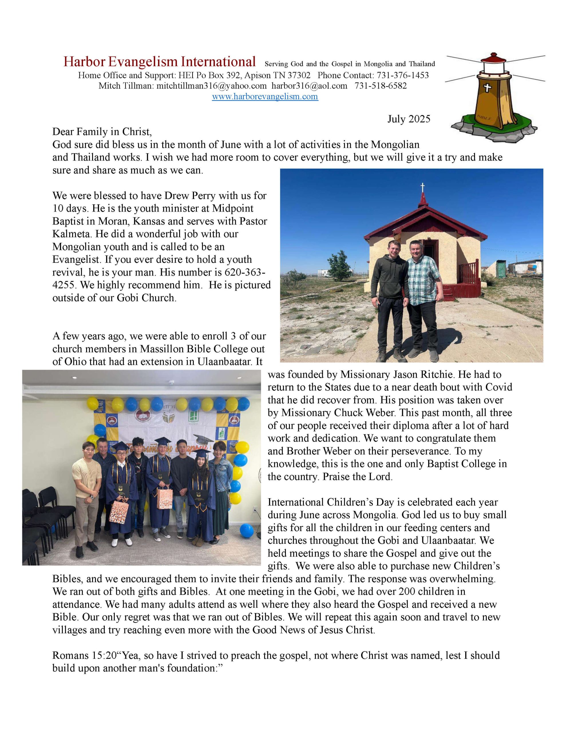 July 2025 Prayer Letters